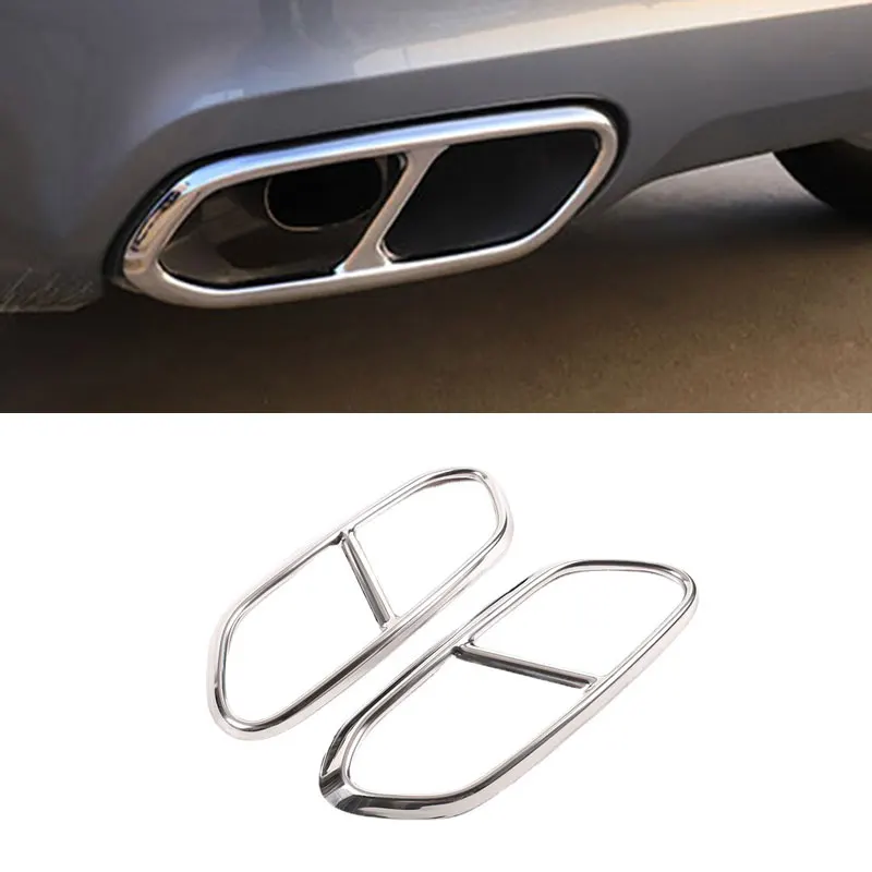 For Volvo XC90 2015 2016 2017 2018 2019 Stainless Steel 2pcs Silver Car Tail Muffler Exhaust Pipe Output Cover Protective Trim