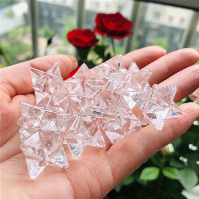Natural Clear Crystal Merkaba Pendulum - Healing Energy Mineral Jewelry Star Shape Decoration for Home Decor & Personal Wellness