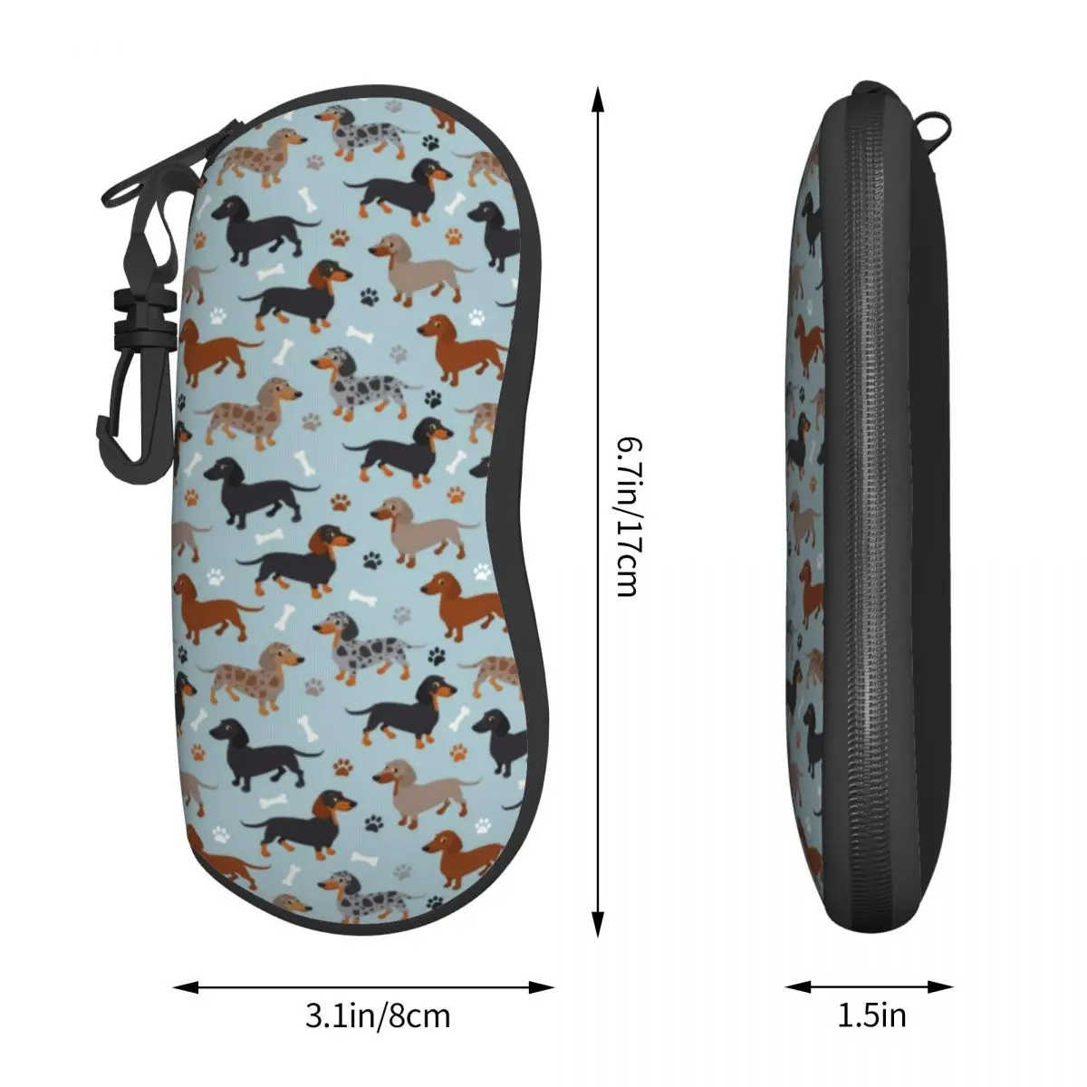 Dog Print Vertical Glasses Case Dachshund Paws and Bones Pocket Original Sunglasses Pouch Cute Men Women Eyewear Organizer