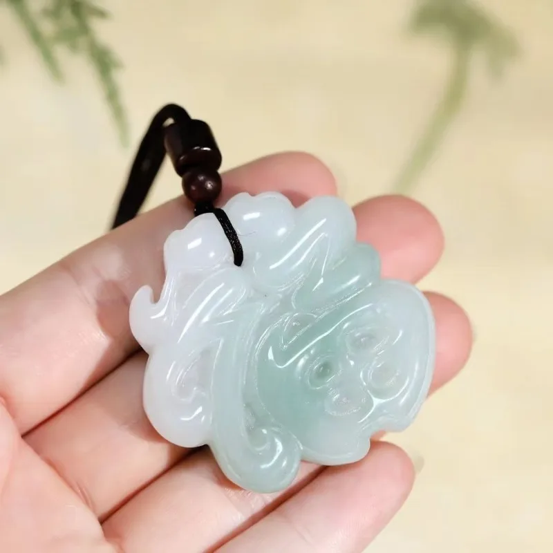 Pure natural exquisite Fu pendant Tianshan Cui Joker Duofu longevity pendant for men and women lovers boudoir simulation jade.