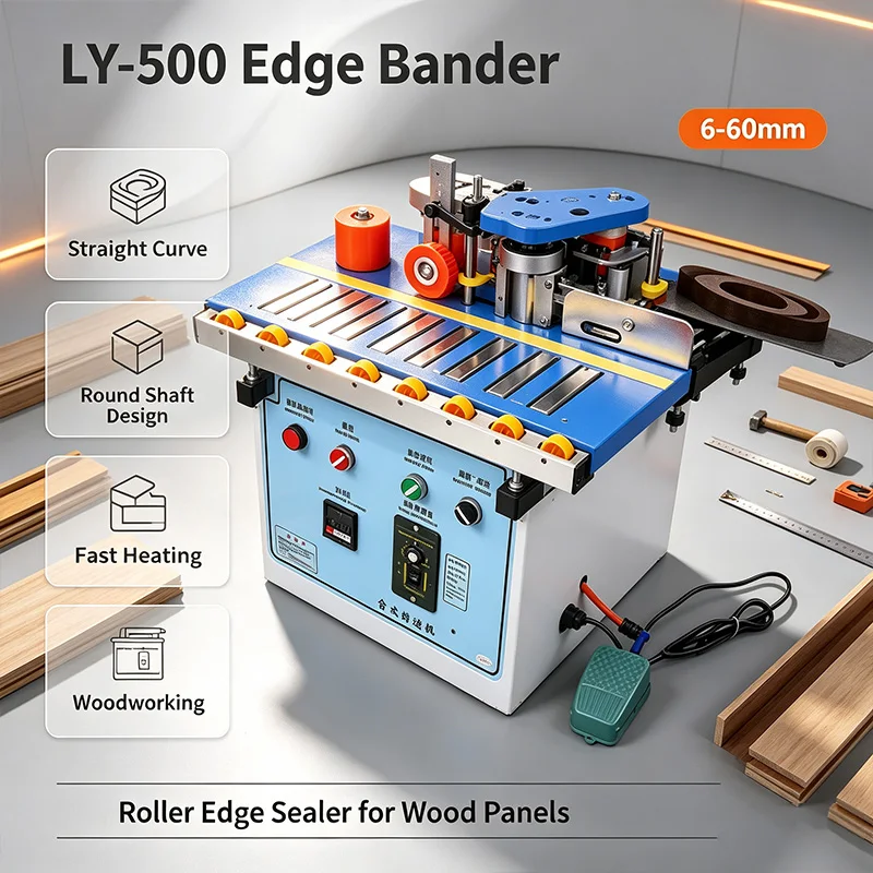 LY500 Roller Edge Bander Woodworking Straight & Curve Edge Banding Machine 6-60mm Width 5-10 Min Fast Heating Round Shaft Design
