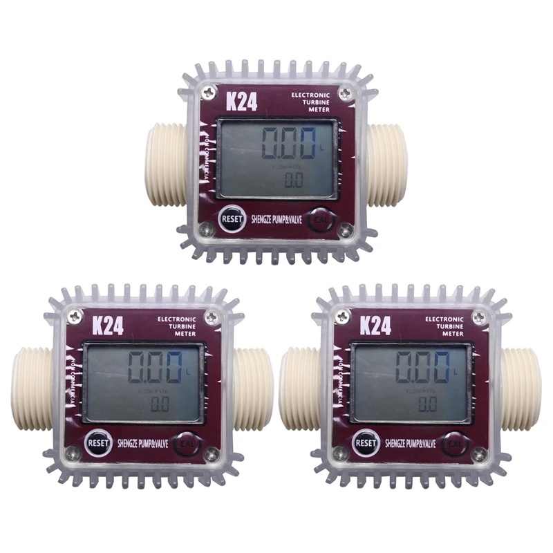 

3X Digital Lcd K24 Flow Meter Turbine Fuel Flow Tester For Chemicals Water Sea Liquid Flow Meters Measuring Tools