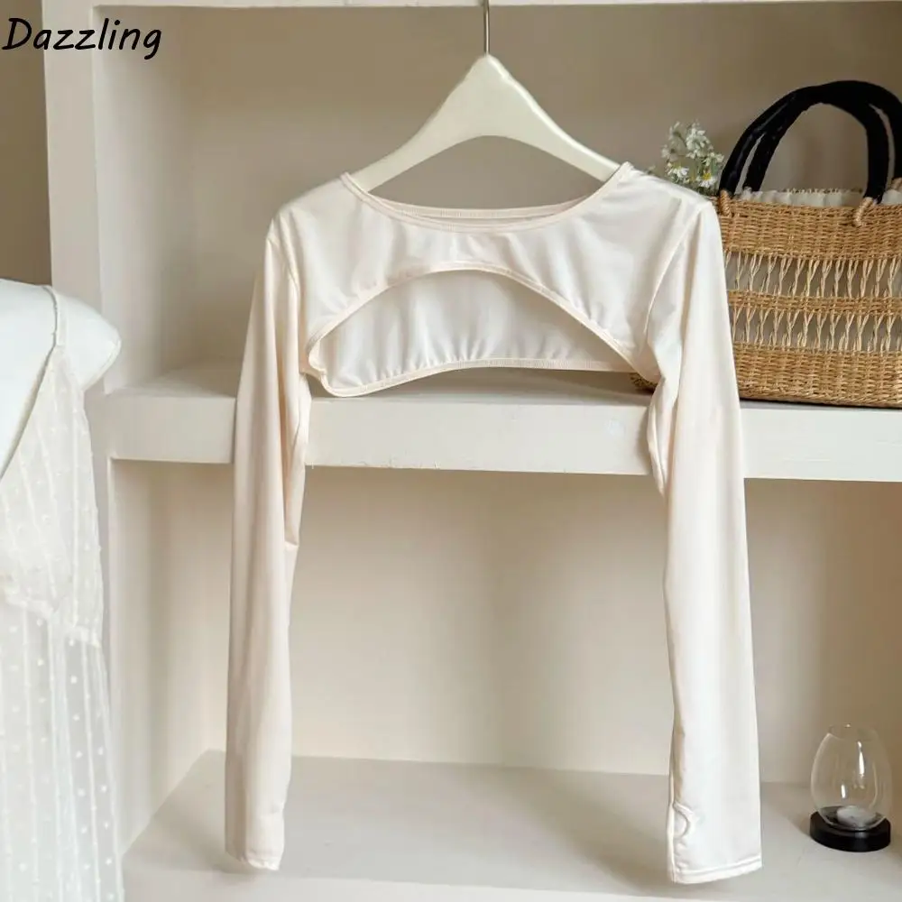 

Ультратонкий укороченный топ с длинными рукавами, анти-УФ-быстросохнущая длинная блузка из ледяного шелка с рукавами, однотонная цельная футболка с солнцезащитным кремом