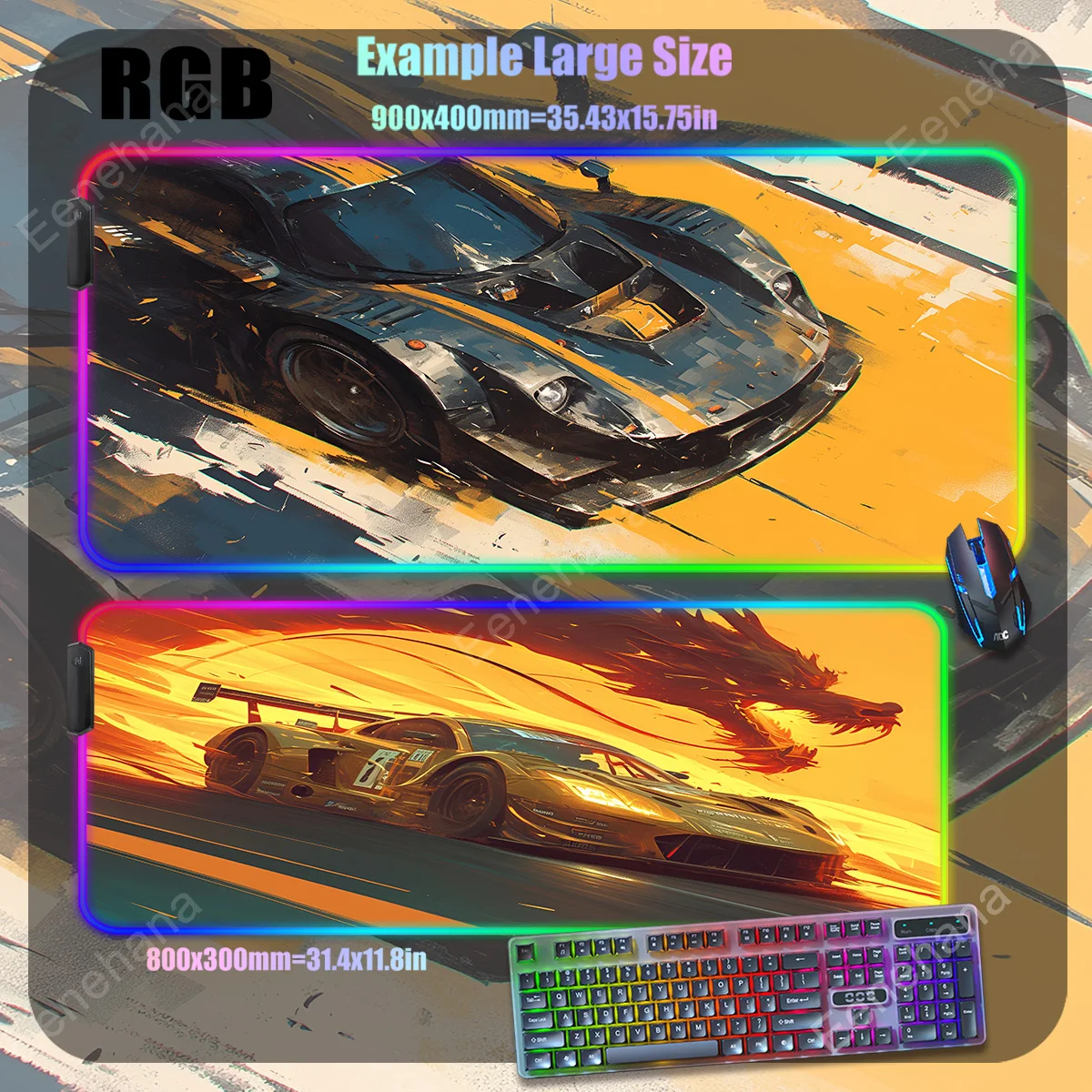 RGB Mouse Pad Illustratio Sports Car Mouse Pads Gaming GTA 40x90 Office Accessories Gamer Luminous Mousepad LED HD Print Deskmat