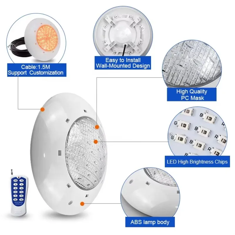 High Quality Pool Led Light 12V Surface Mounted Above Ground Ip68 Waterproof Underwater Rgb Swim Led Pool Lamp