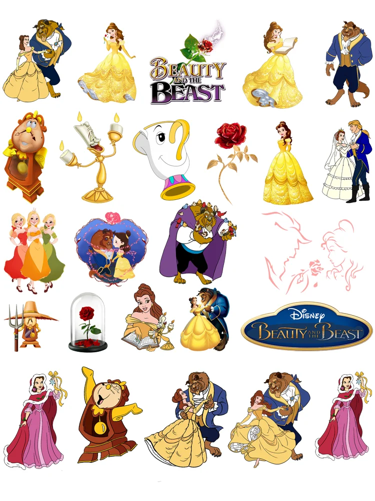 Disney cartoon BEAUT AND THE BEAST self-adhesive thermoadhesive patches Girls\' DIY Sewing vinyl stickers iron on transfer