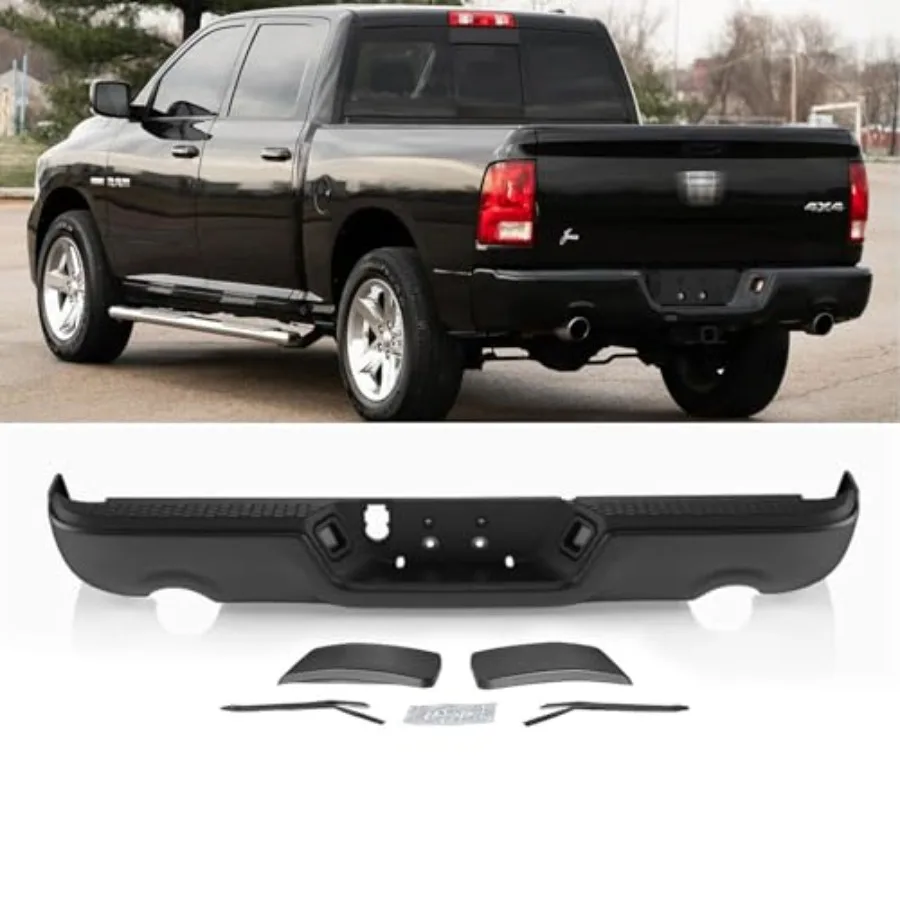 مجموعة المصد الخلفي مصممة لـ 20092018 دودج رام 1500 المصد الخلفي الأسود مع توافق عادم مزدوج ولا يوجد مستشعر #1