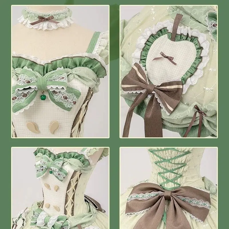 SOIOMES Manzana Verde Dulce Lolita Mariposa JSK Lindo Perro Adelgazante Vestido Corto De Hada De Brotes De Flor