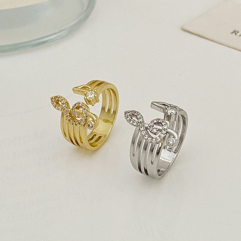 Exquisite Music Symbol Shape Ring Romantic Musical Note Finger Accessories Simple Opening Adjustable Ring Fashion Jewelry Gifts