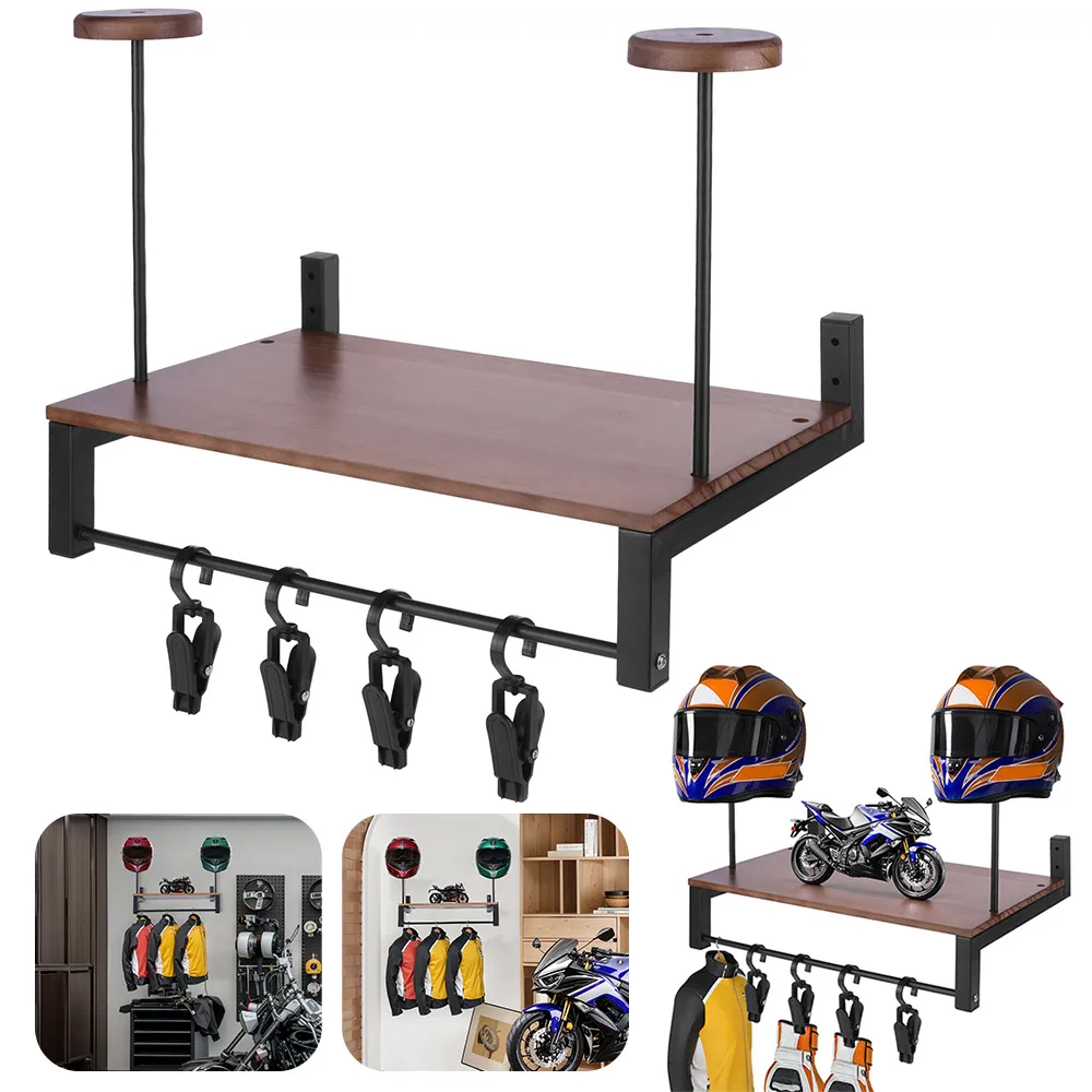 

Органайзер для мотоциклетного шлема, настенная деревянная полка с 5 крючками, прочная подставка для шлема, надежное хранение, аксессуары для мотоциклов