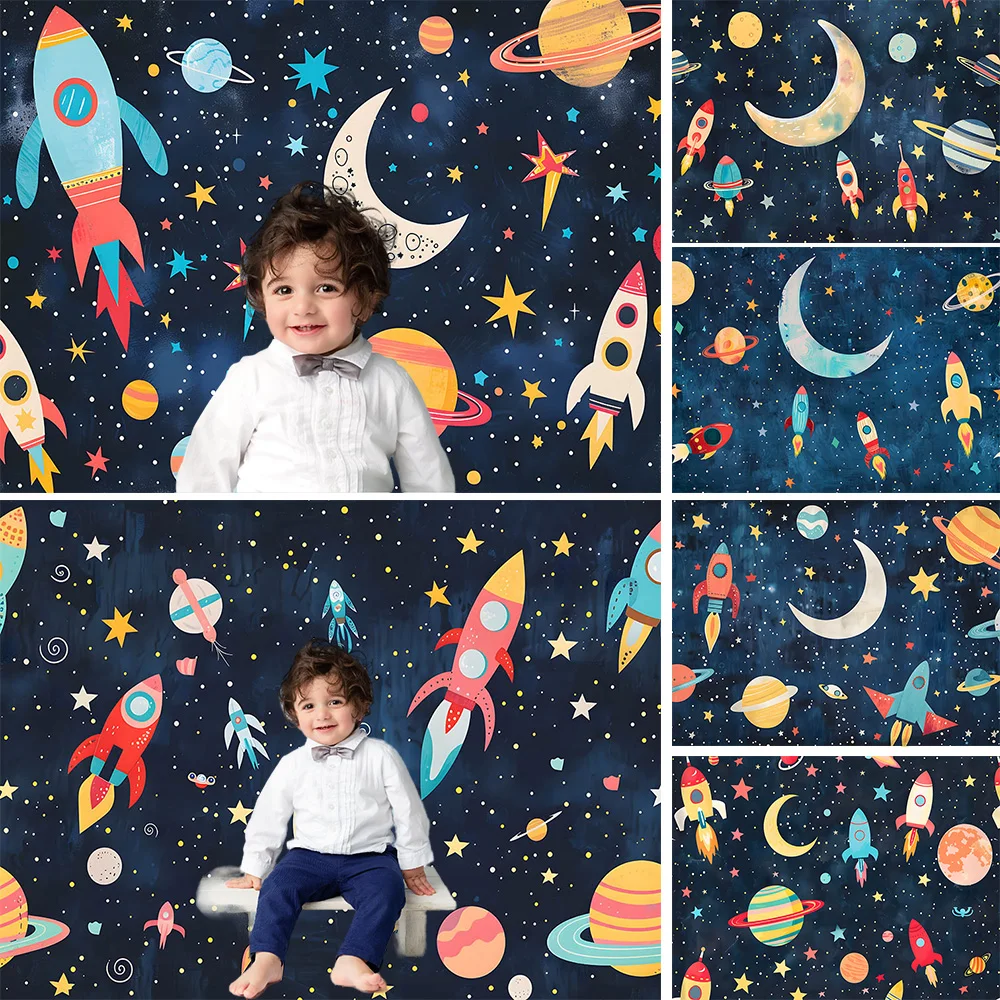 

Mocsicka Photography Background Cosmic Night Sky for Boy Baby Show Rocket Star Planet Backdrop Decor Kid Cake Smash Photo Studio