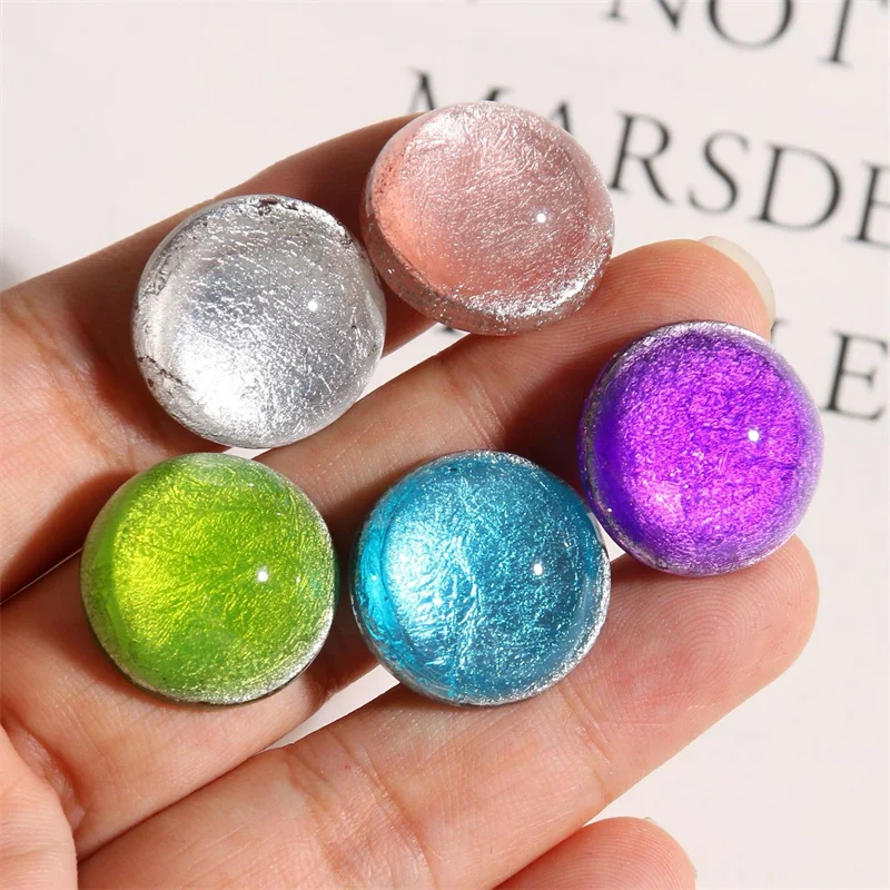2025 Newest 50pcs/lot 20mm Silver foil effect geometry rounds shape resin cabochon beads diy jewelry garment hair accessory