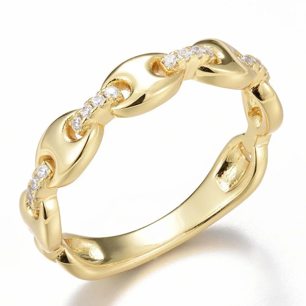 

Carline Hotsale Fine 925 Sterling Silver Hollowed-out Circle Chain Ring 18K Gold Plated Fine Jewelry Rings High Grade For Women