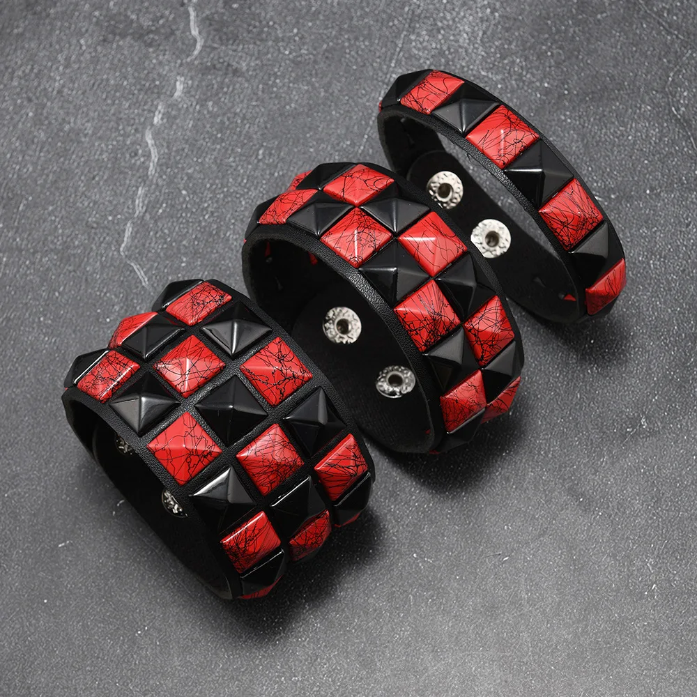 3 قطعة/المجموعة الأزياء المتناقضة المسامير جلدية المعصم الصداقة كبيرة واسعة سوار للذكور الإناث مشبك خمر مجوهرات بسيطة