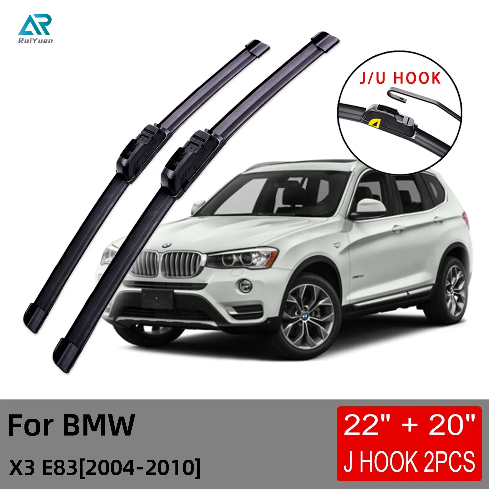 

For BMW X3 E83 2004 2005 2006 2007 2008 2009 2010 Front Wiper Blades Brushes Cutter Accessories U J Hook