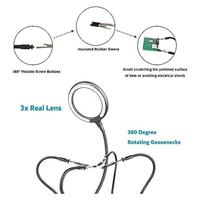 Soldering Tool With 3 LED Magnifying Lights PCB Holder 4 Flex Arm Soldering Stations For Electronic Soldering Repair Jewelry