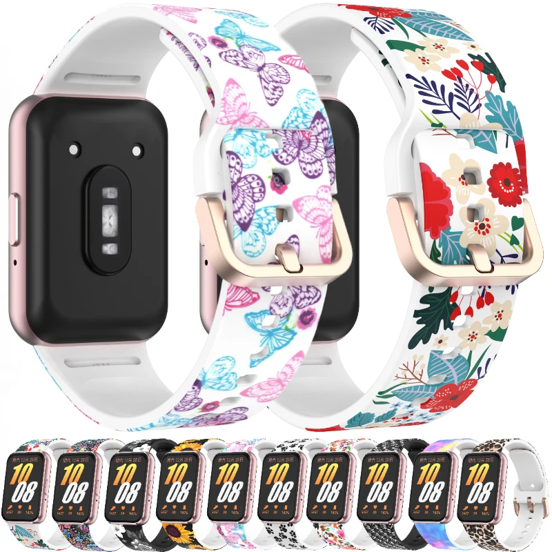 Modelado Silicone Strap para Samsung Galaxy Fit 3, Pulseira Pulseira Colorida, Impresso Correa