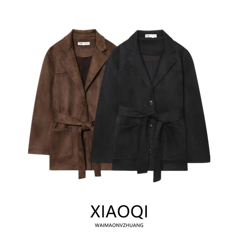 

Новая женская куртка-пальто из искусственной кожи с эффектом натуральной кожи, осенняя коллекция 2025, теплая, с длинными рукавами, стандартной длины, на пуговицах, верхняя одежда