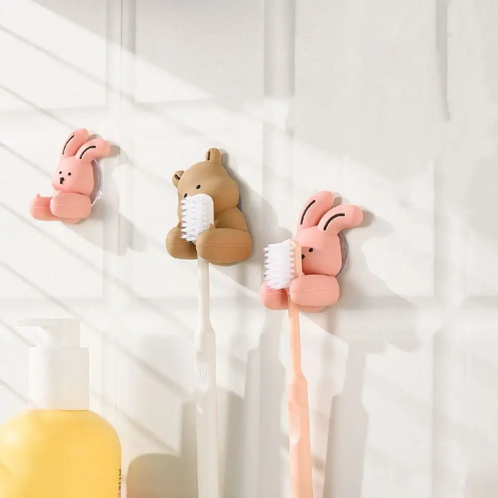 Silicone Bunny Toothbrush Holder Wall-mounted Suction Cup Shaver Wire Storage Hook Cartoon Rabbit Bear Toothbrush Holder