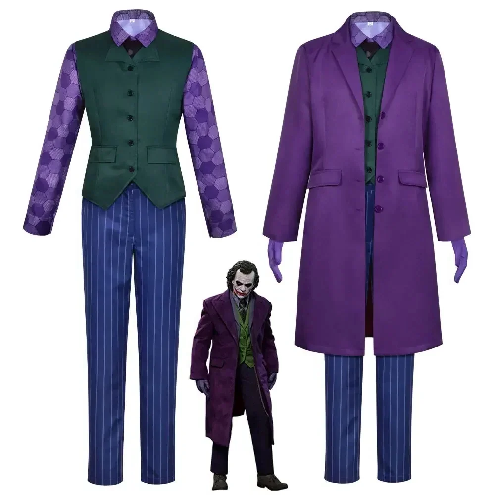 

2025 Knight Joker Cosplay Purple Jacket Uniform for Adult Costumes Clown Heath Ledger Suit Dress Up Party