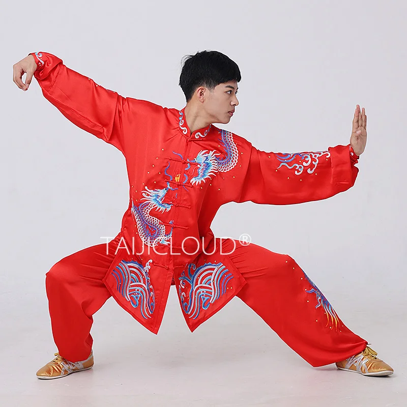 Embroidered Tai Chi Uniforms for Men, Golden Embroidery Performance Wear with 