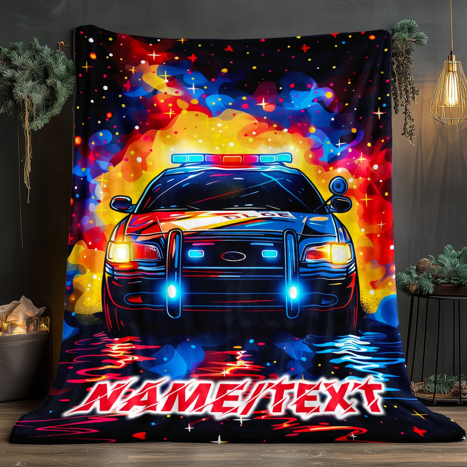 بطانية من الفلانيل ذات اسم مخصص لسيارة الشرطة ناعمة ودافئة وخفيفة الوزن مثالية للأريكة والسرير والسفر والمكتب