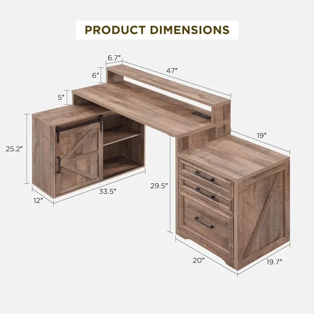 Computer Desk with Darwers & Storage Cabinet，File Drawer, Gaming Desk with Monitor Stand & Charging Station，Gaming Desk