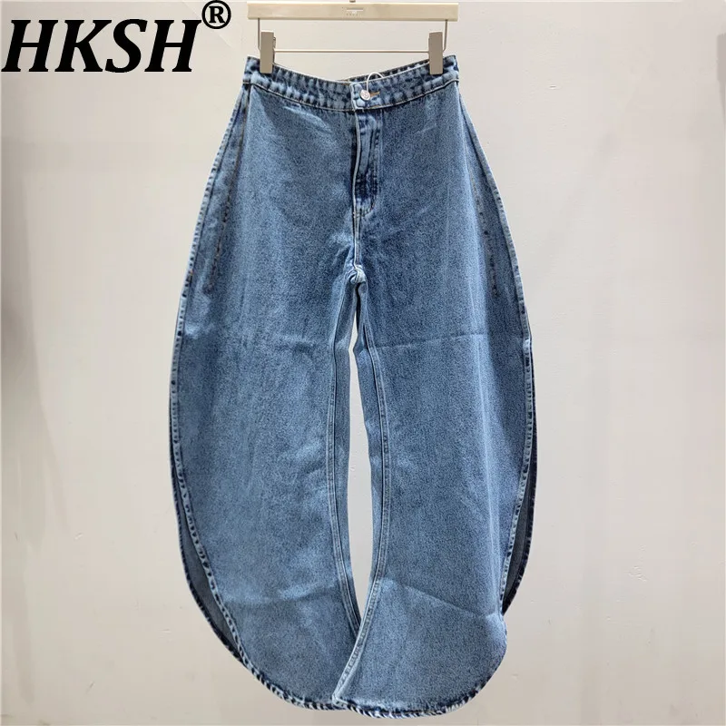 

HKSH Women Chic Jeans Low Waised Side Split Streetwear Trend Versatile Casual Ins Wide Leg Denim Pants New Spring Summer HK20448