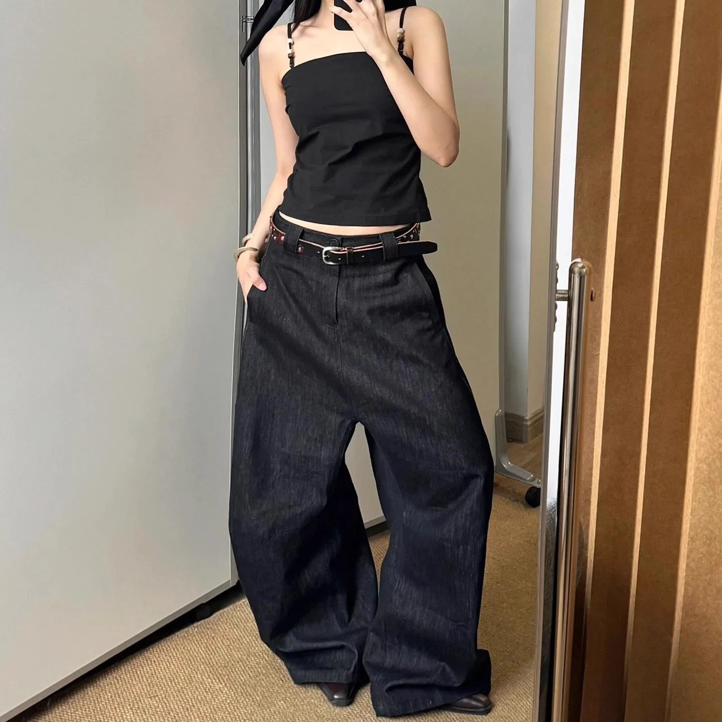 Black Jeans  for Women Y2K Vintage High Waisted Jeans Straight Streetwear Loose Large Wide Leg Denim Pants