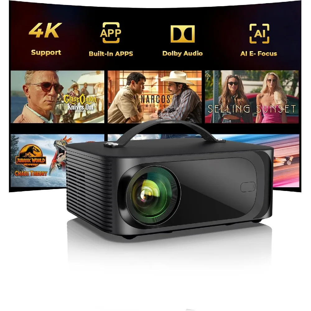 

Projector-4K WiFi Bluetooth Outdoor-Projector Smart AI Auto Focus Portable Proyector Compatible with Netflix/YouTube/PrimeVideo