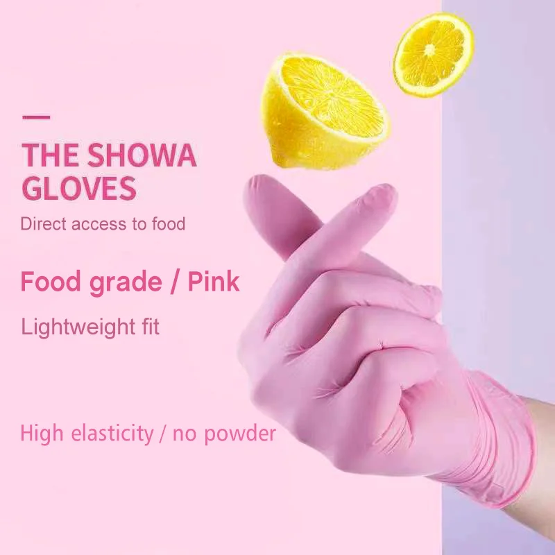 Disposable Nitrile Gloves 100Pcs Pink Latex Free Waterproof Household Dishwashing Glove Non Slip Cooking Salon Tatoo Home Gloves