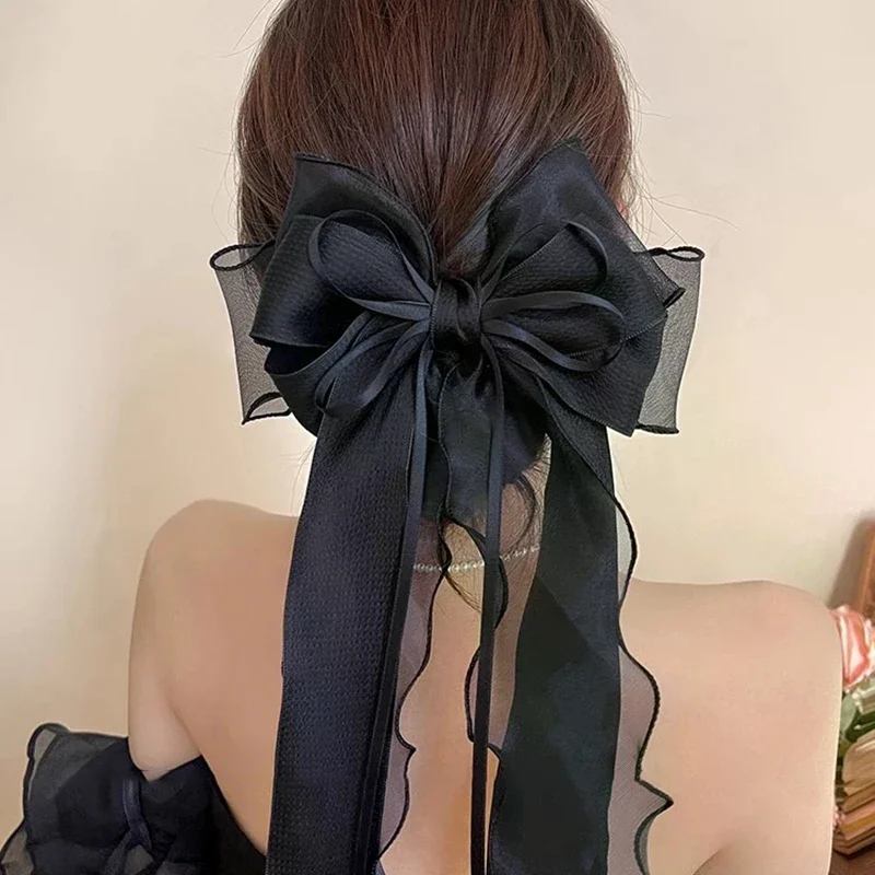 Jepit Rambut Pita Elegan Warna Solid Jepit Pegas Pita Untuk Wanita Gadis Jepit Rambut Besar yang Indah Aksesoris Rambut Berkelas