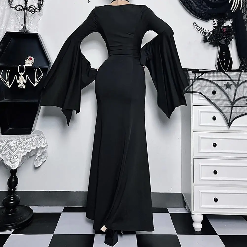 Sheath Dress Halloween Maxi Dress with Fish Tail Hem Bat Sleeves for Women Slim Fit Irregular Ruffle Cuff Cosplay Performance