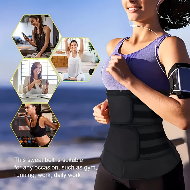 Women's Black Waist Fitness Trainer Abdominal Belt, Sports and Fitness Body Shaping Device with Adjustable Shoulder Straps