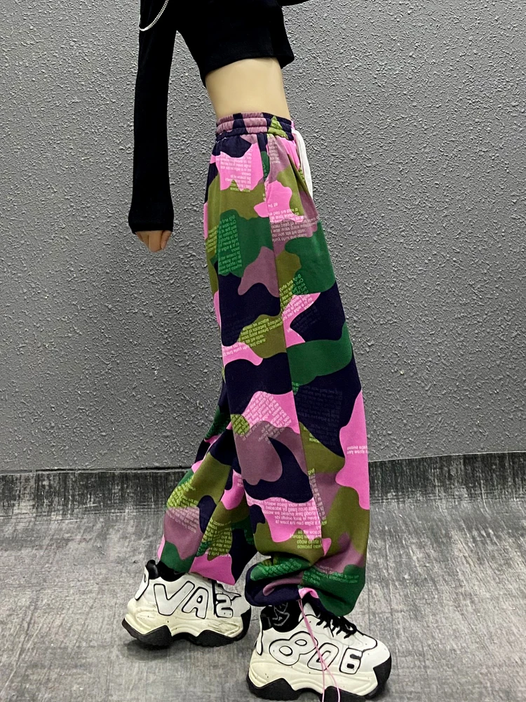 2025 Spring and Autumn Women's Stylish Camouflage Sports Casual Pants High Waist Loose Slimming Versatile Straight Sweatpants