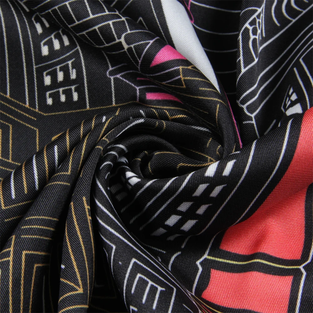 Seide Schal Frauen Stadt Buliding Print Platz Schals Kopf Echarpes Seide Foulards Femme Wraps Strand Schal Bandana Dame Hijabs 90CM – Detail 7