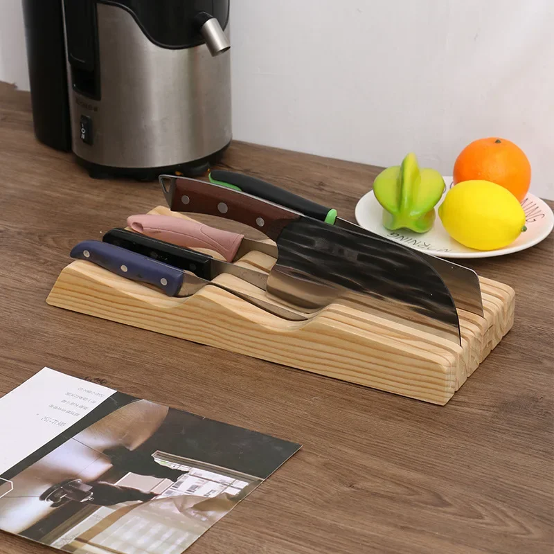 

Solid Wood Kitchen Knife Holder, Kitchen Utensils, Horizontal Knife Storage Rack, Multi-function Knife Holder In Drawer