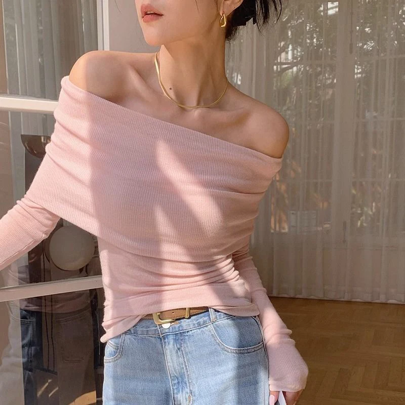 Sexy Off Shoulder Women Sweater Fall Knit Casual Female Elastic Pullover Jumper Winter Korean Fashion Ladies Blouse New