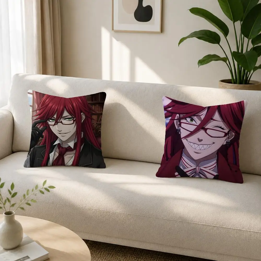 Gothic Anime Character Grell Sutcliff Soft Plushs Fluffy Throw Pillow Cases for Sofa Bedroom Home Decor