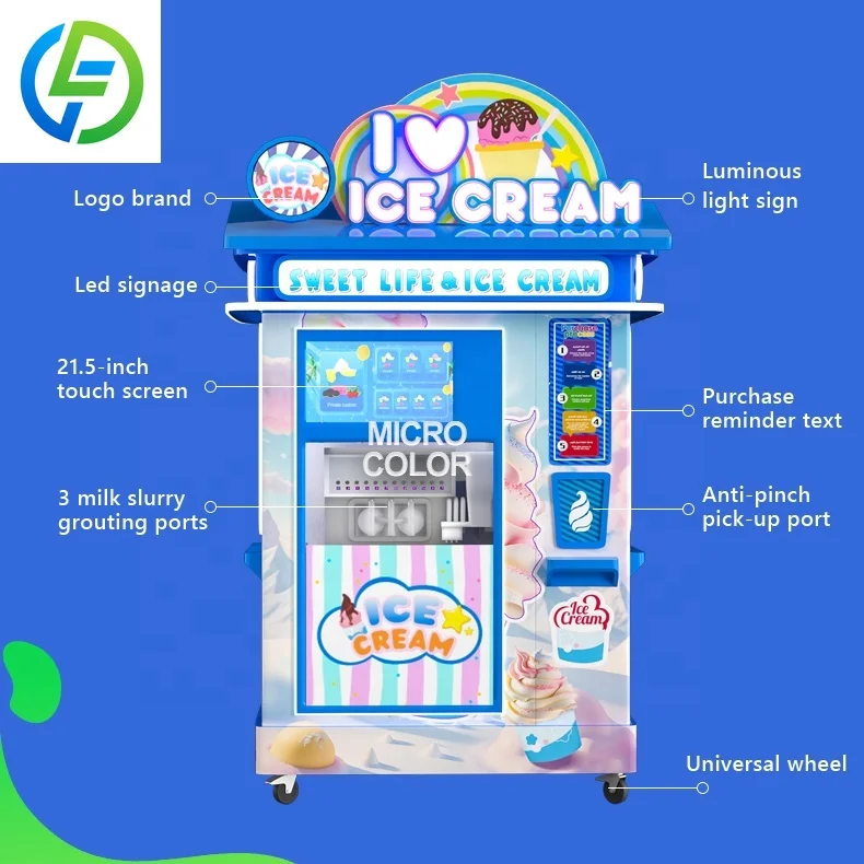 Customized 24 Hour Yogurt Soft Ice Cream Vending Machine Coin QR Code Token Payment System Business Ready Equipment