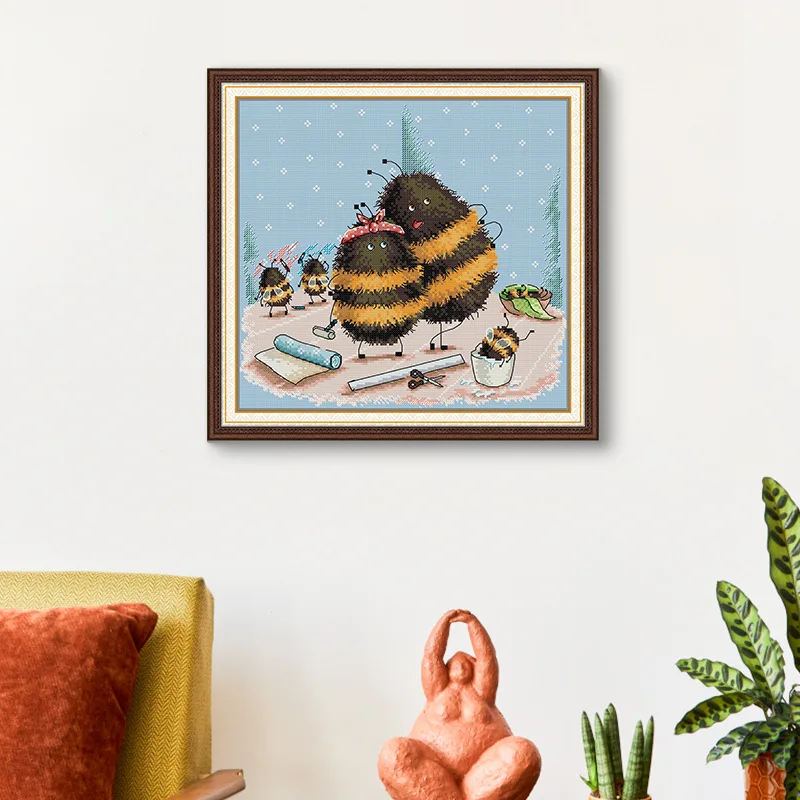 

Soulgift Stamped Pre-Printed Cross Stitch Kits, 9CT/11CT/14CT/16CT DMC Threads, Easy to Follow - Mother and child bees