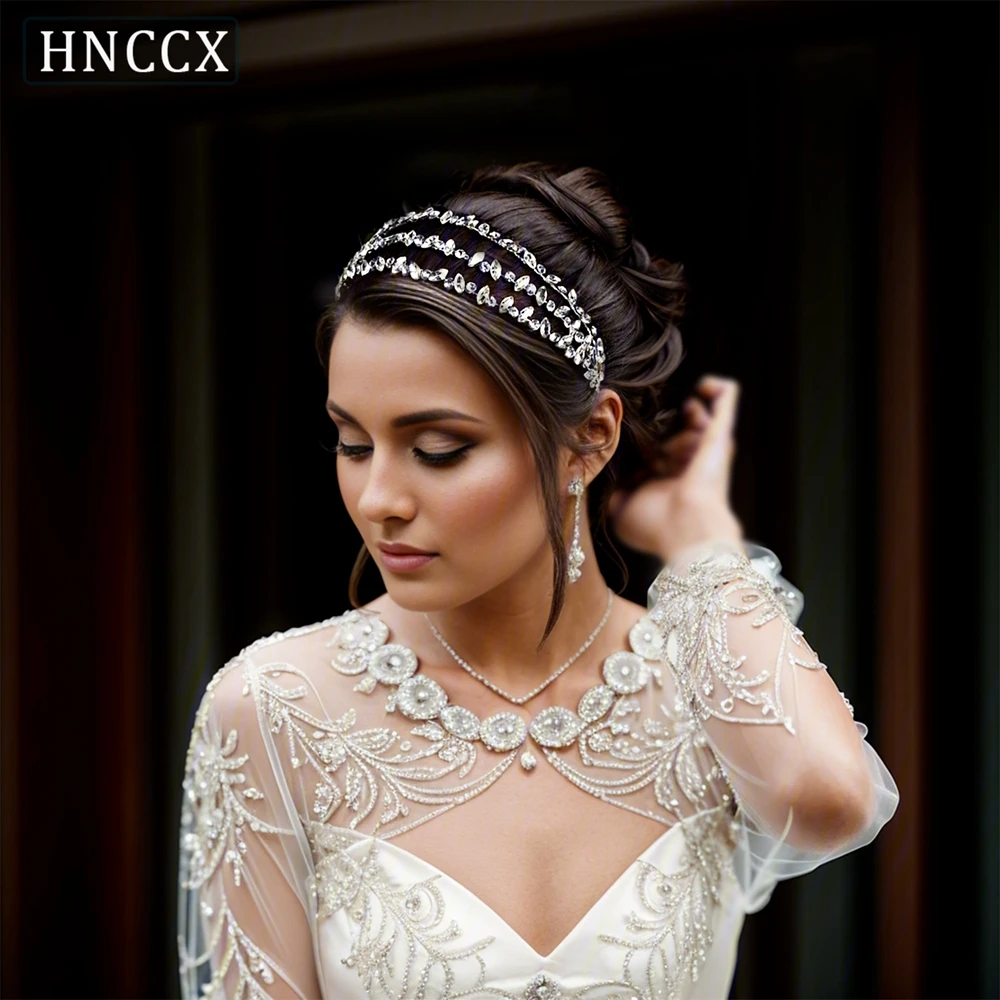 HNCCX bando pengantin wanita berlian imitasi berkilau untuk aksesori rambut pernikahan hiasan kepala warna perak pesta Prom pengantin wanita tiara CP718