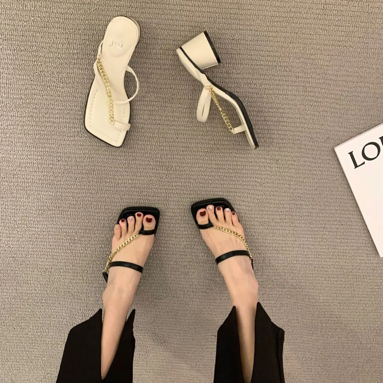 Sommer 2024, draußen Damen-Hausschuhe und Damen-Sandalen, Flip-Flops, Schuhe, Gummi-Slides, offene Spitze mit Absatz, schwarz, luxuriös, W Y I F B