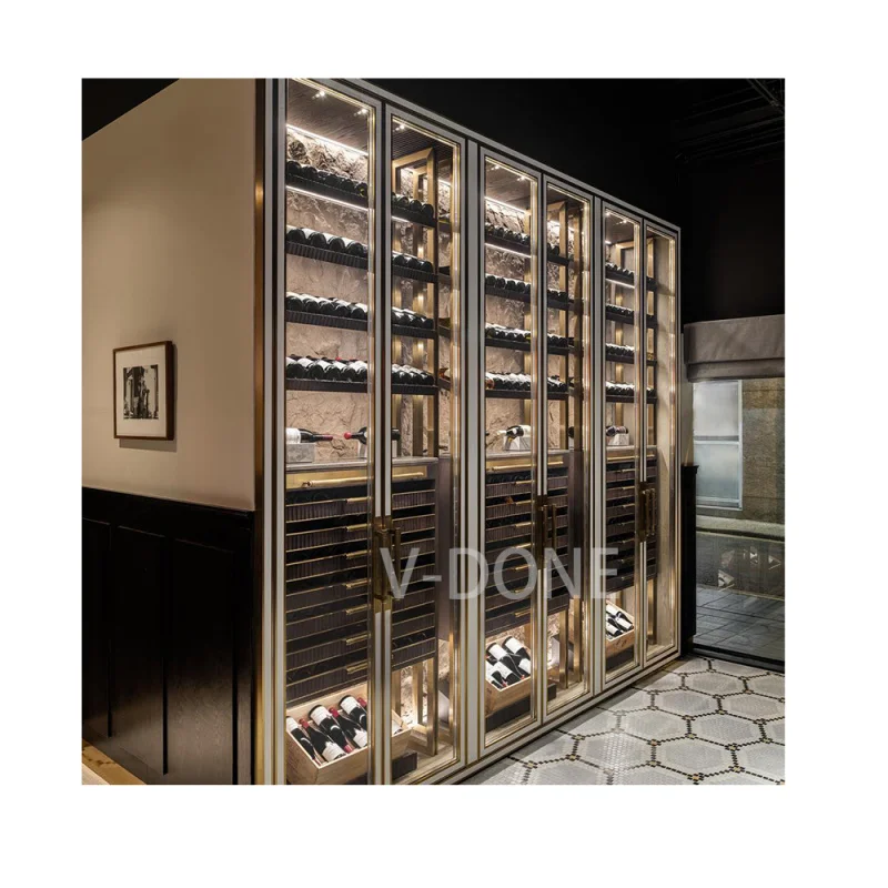 custom.Hotel restaurant constant temperature cooling stainless steel red wine cellar storage display glass whiskey wine bar cabi