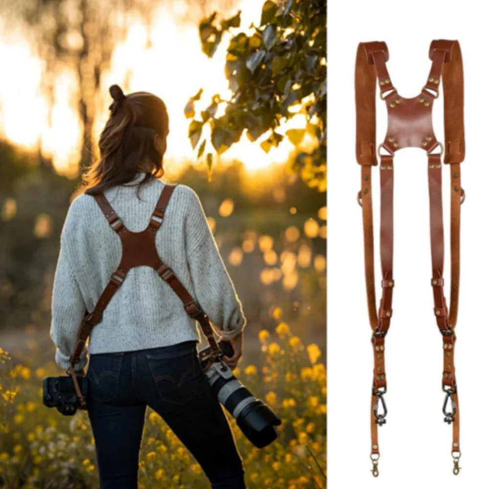 Adjustable Double Shoulder Leather Harness High Quality Camera Shoulder Strap Camera Photography Comfortable Shoulder Straps New