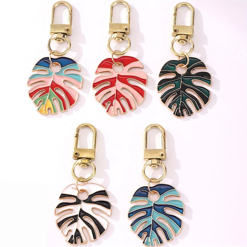 Multicolor Rainbow Cute Leaf Keychain Key Ring For Women Boho Fresh Foliage Plant Bag Charm Car Key Accessories Jewelry Ornament