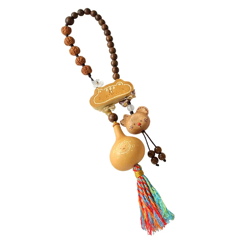 Natural Gourd Hand Handle Piece Golden Silk Sandalwood Round Bead Design Gourd Pendant Wenwan Buddha Bead Pendant