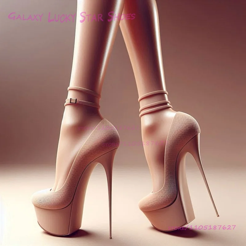

Nude Light Color Platform Stilettos Platform Heels Pump Women Black Patent Leather Shiny Leather Round Sandals Ankle Buckle Shoe