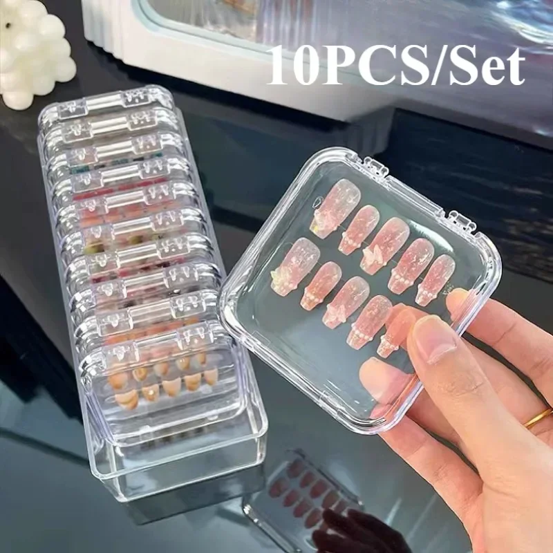

10PCS Press-On Nail Storage Acrylic Boxes with Adhesive Sheets Transparent Clear Nail Boxes Jewelry Storage Tool&Accessories Bag