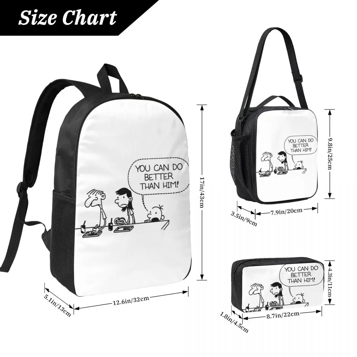 Diary Of A Wimpy Kid You Can Do Better Than Him Backpack BookBag School Bag Shoulder Bags 3ps Insulated Lunch Bag Pencil Case